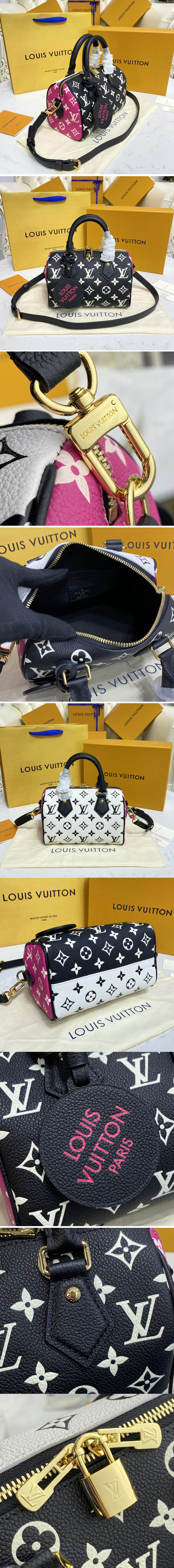 Replica Louis Vuitton M46088 LV Speedy Bandoulière 20 handbag on Black/White/Pink Monogram Empreinte Leather