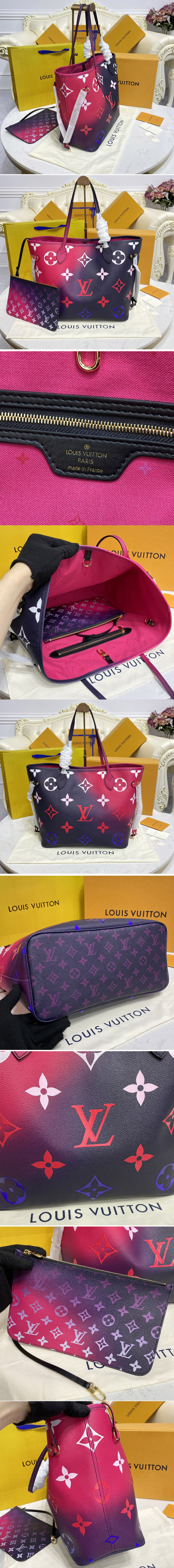 Replica Louis Vuitton M20511 LV Neverfull MM tote bag in Midnight Fuchsia Monogram canvas