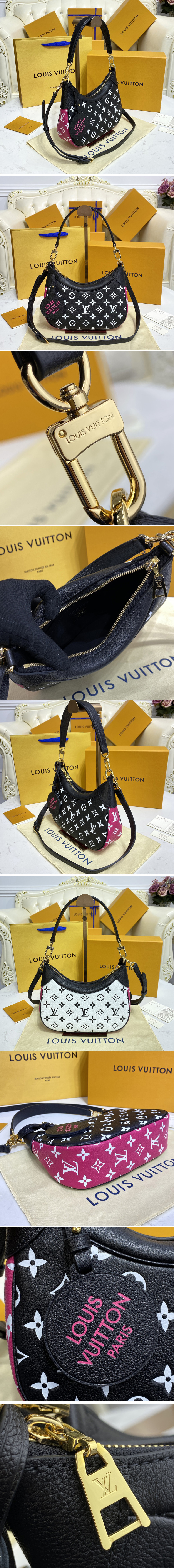 Replica Louis Vuitton M46091 LV Bagatelle BB mini-hobo bag on Black/White/Pink Monogram Empreinte Leather