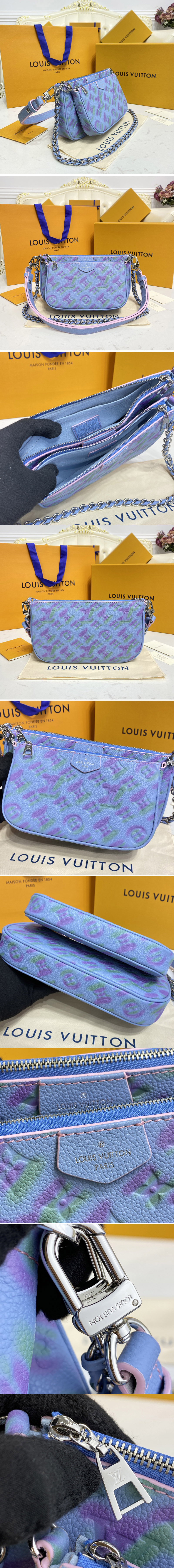 Replica Louis Vuitton M46180 LV Multi Pochette Accessoires cross-body bag Blue embossed Monogram Empreinte leather