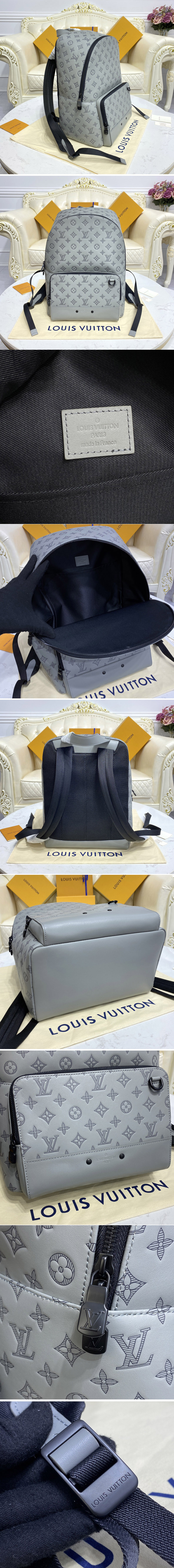 Replica Louis Vuitton M46105 LV Racer backpack in Gray Monogram Shadow leather