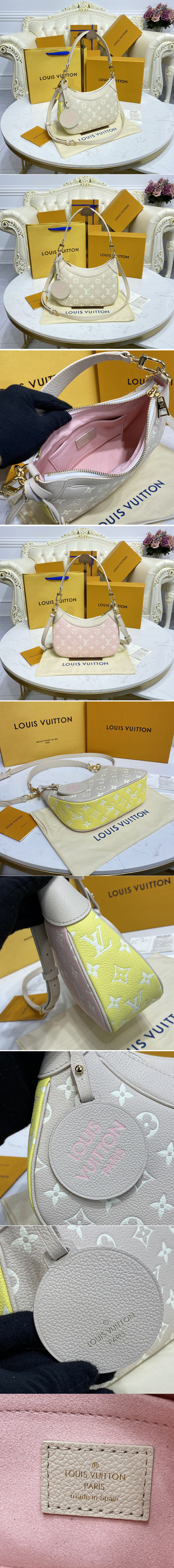 Replica Louis Vuitton M46113 LV Bagatelle BB bag in Beige/Pink/Yellow Monogram Empreinte leather