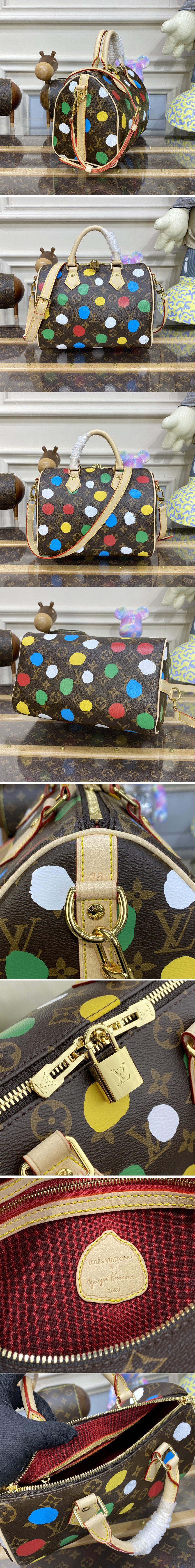 Replica Louis Vuitton M46433 LV LVxYK Speedy Bandouliere 25 Bag in Monogram coated canvas with 3D Painted Dots print