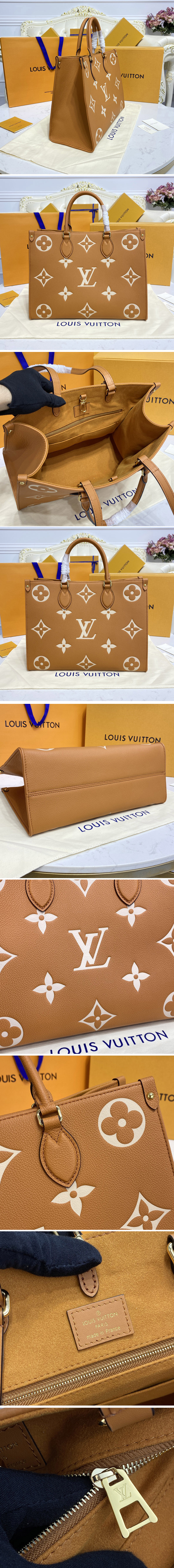 Replica Louis Vuitton M45494 LV OnTheGo MM Bag in Tan Monogram Empreinte Leather