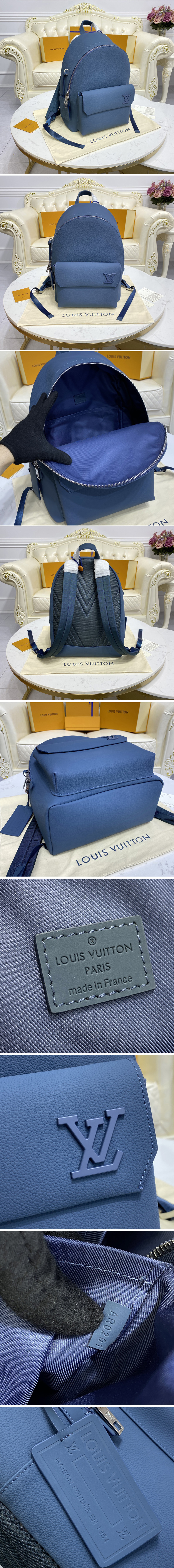 Replica Louis Vuitton M57079 LV Aerogram Backpack in Blue grained calf leather