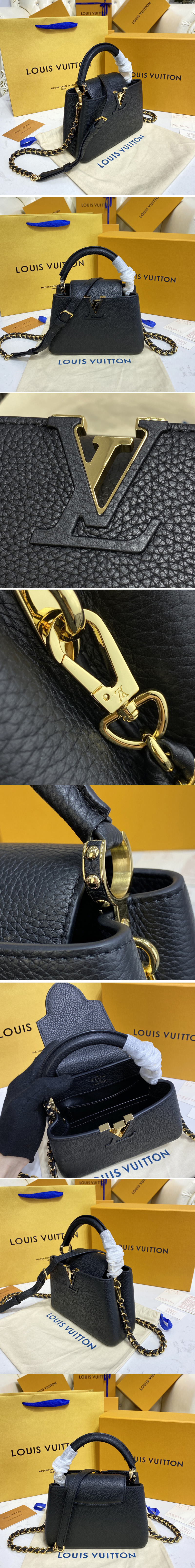 Replica Louis Vuitton M59928 LV Capucines Mini handbag in Black Taurillon leather