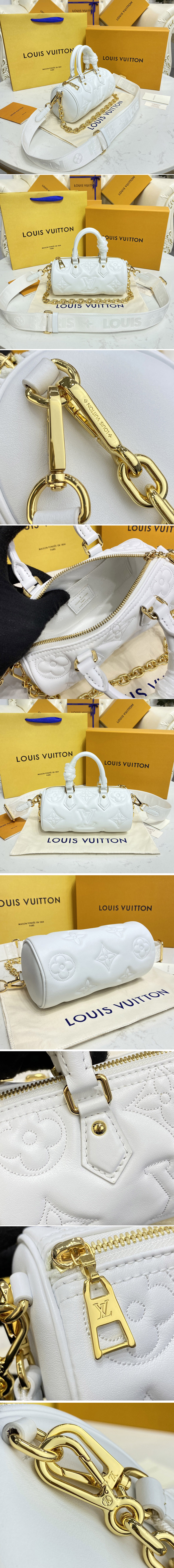 Replica Louis Vuitton M59827 LV Papillon BB handbag in White Quilted and embroidered smooth calf leather