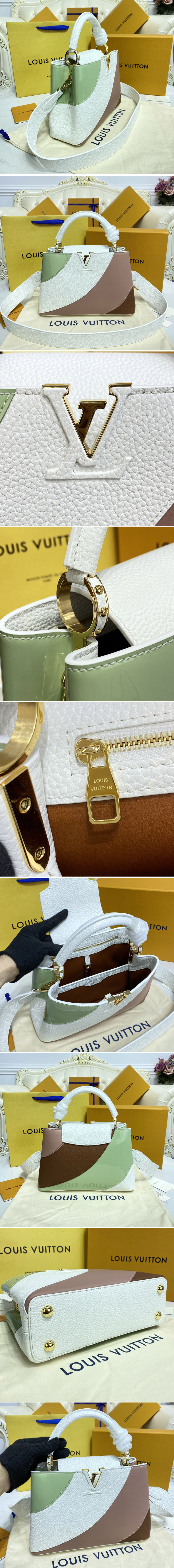 Replica Louis Vuitton M59863 LV Capucines BB handbag in White/Green Taurillon leather