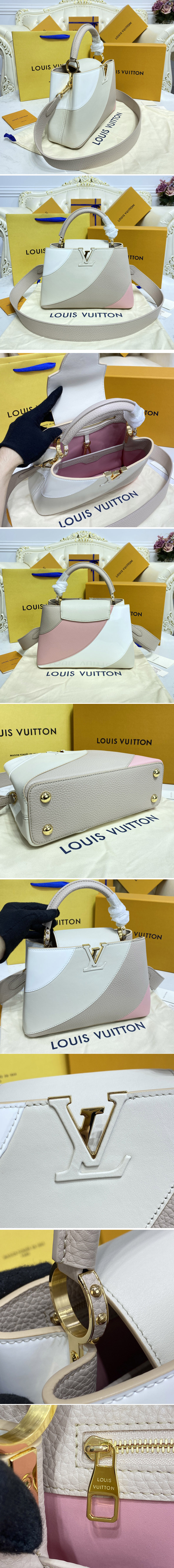 Replica Louis Vuitton M59863 LV Capucines BB handbag in Gray/Pink Taurillon leather