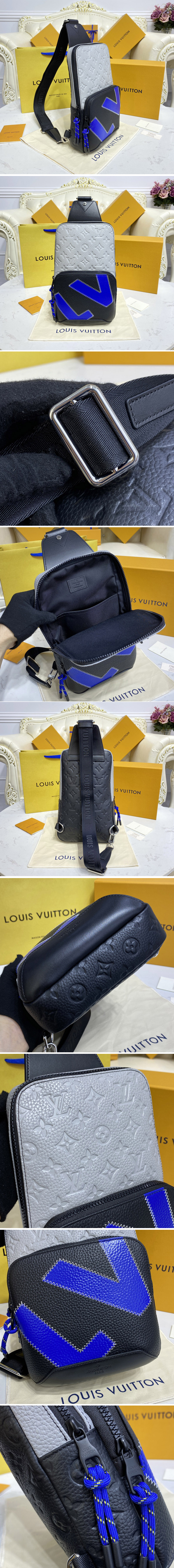 Replica Louis Vuitton M59926 LV Avenue Slingbag in Black and Gray Taurillon leather