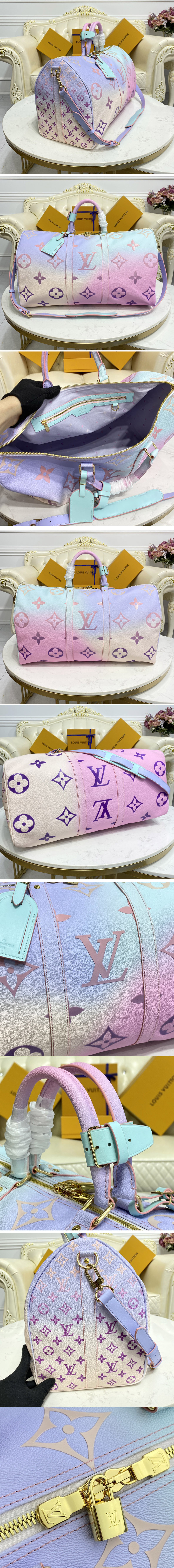 Replica Louis Vuitton M59943 LV Keepall Bandoulière 50 Bag in Sunrise Pastel Monogram Canvas