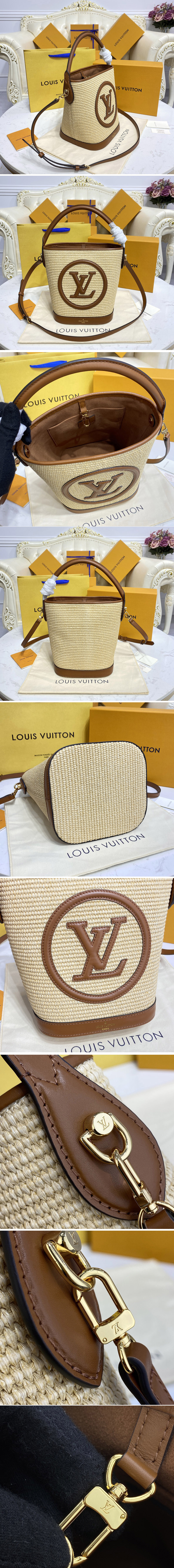 Replica Louis Vuitton M59962 LV Petit Bucket bag in Brown Synthetic knitted raffia