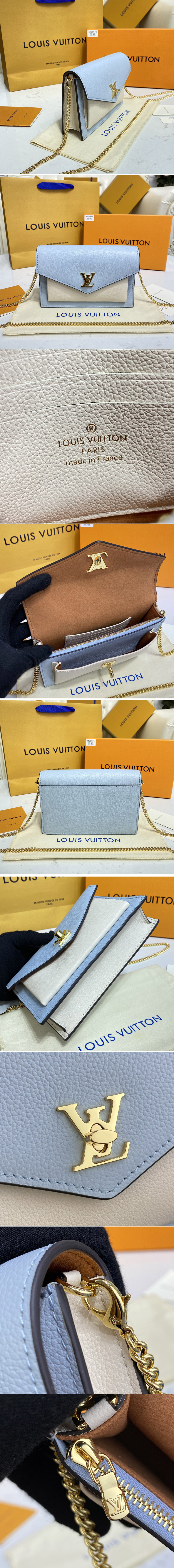 Replica Louis Vuitton M81436 LV Mylockme Chain Pochette Bag in Blue Calf leather