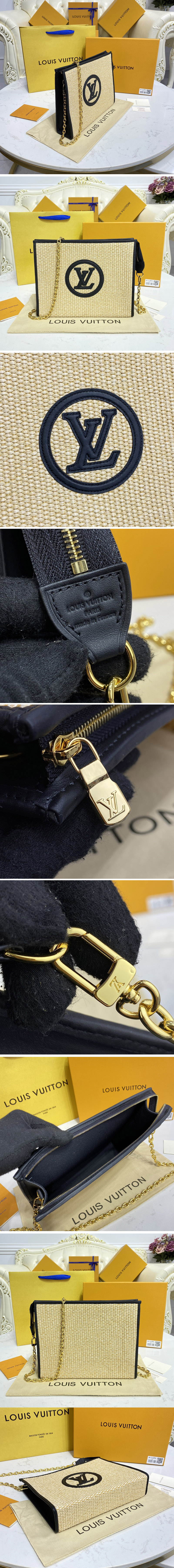 Replica Louis Vuitton M81366 LV Toiletry Pouch on Chain in Natural / Black Raffia