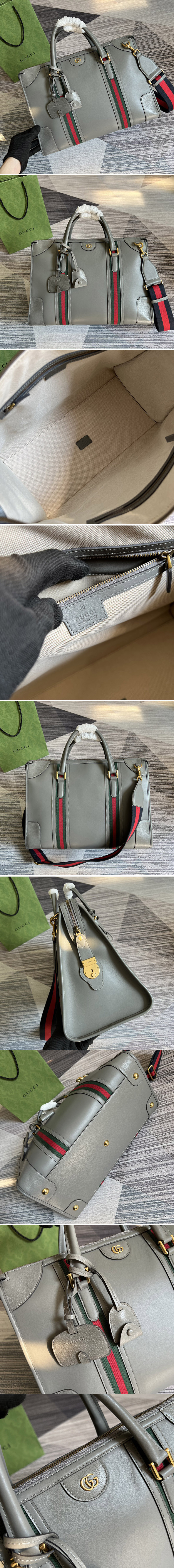 Replica Gucci 715671 Bauletto Large Tote bag in Grey Leather