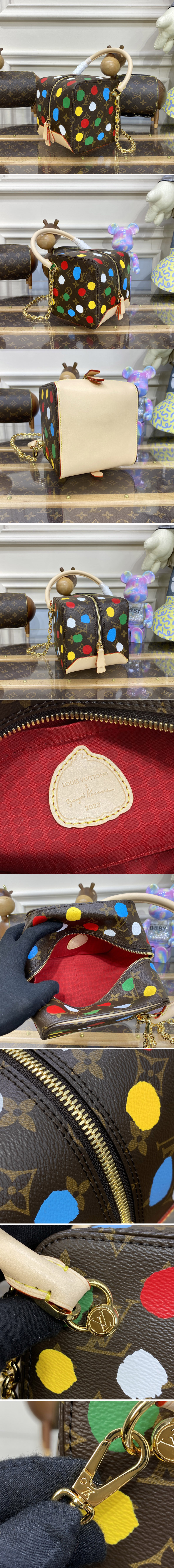 Replica Louis Vuitton M46450 LV LVxYK Square Bag in Monogram coated canvas with 3D Painted Dots print