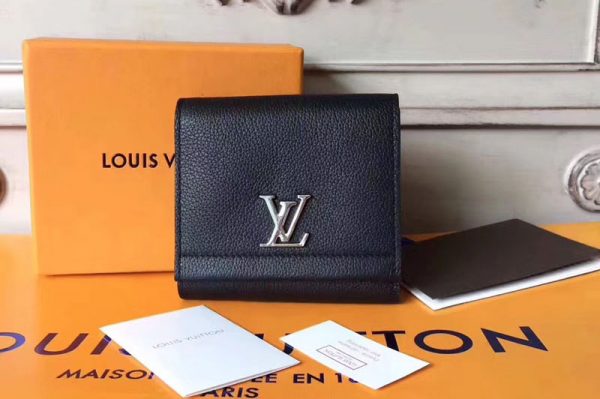 Replica Louis Vuitton M64309 Lockme II Compact Wallets taurillon Black