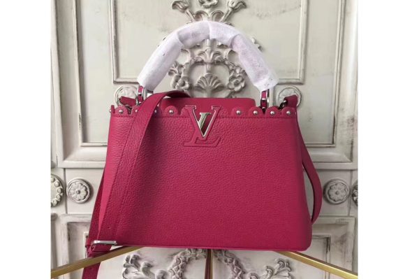 Replica Louis Vuitton M48864 Capucines MM Taurillon Leather Bags Rose