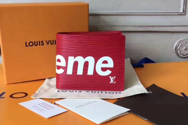 Replica Louis Vuitton M60332 Epi Leather x Supreme Wallet Red