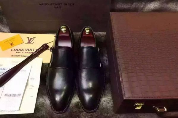 Replica Louis Vuitton Black Top Quality Leather Shoes With Boxes