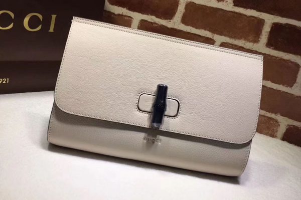 Replica Gucci 387220 Bamboo Daily Calfskin Leather Clutch White