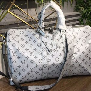 Replica Louis Vuitton M43858 Keepall Bandouliere 45 Monogram Silver Canvas Bags