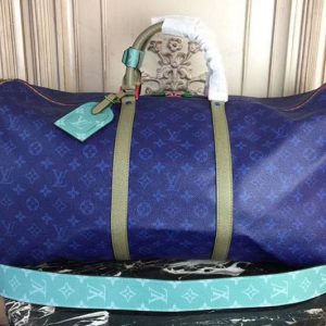 Replica Louis Vuitton M43858 Keepall Bandouliere 55 Monogram Blue Canvas Bags