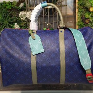 Replica Louis Vuitton M43855 Keepall Bandouliere 45 Monogram Blue Canvas Bags