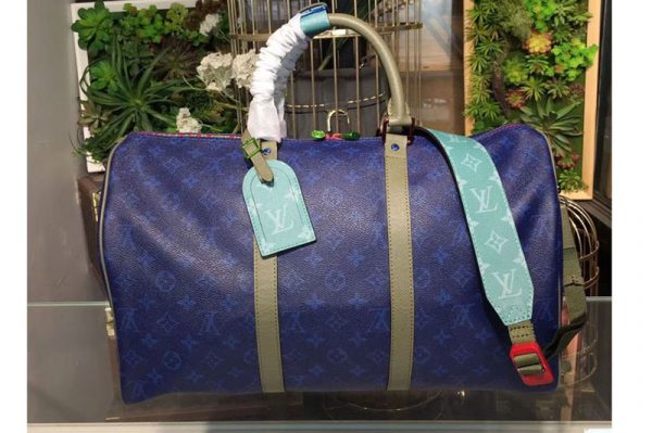 Replica Louis Vuitton M43855 Keepall Bandouliere 45 Monogram Blue Canvas Bags