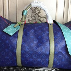 Replica Louis Vuitton M43857 Keepall Bandouliere 50 Monogram Blue Canvas Bags