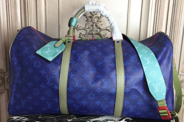 Replica Louis Vuitton M43857 Keepall Bandouliere 50 Monogram Blue Canvas Bags