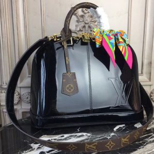 Replica Louis Vuitton M54395 Alma PM Patent Leather Bags Black