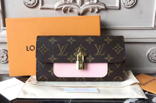 Replica Louis Vuitton M62566 Flower Lock Monogram Canvas Wallet Pink