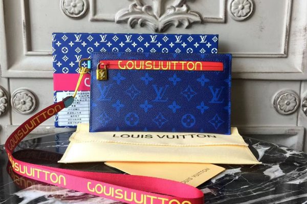 Replica Louis Vuitton M68003 Ribbon Pouches PM Monogram Blue Canvas