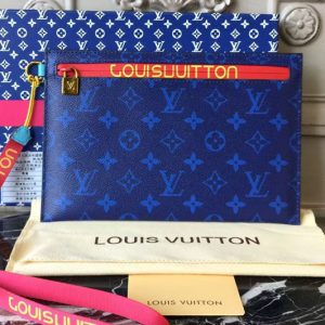 Replica Louis Vuitton M68004 Ribbon Pouches MM Monogram Blue Canvas