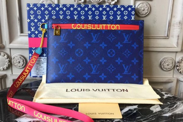 Replica Louis Vuitton M68004 Ribbon Pouches MM Monogram Blue Canvas