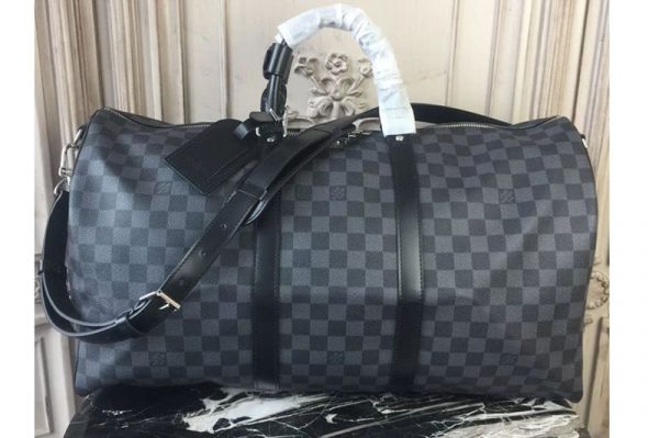 Replica Louis Vuitton N41413 Keepall Bandouliere 55 Damier Graphite Canvas Travel Bags