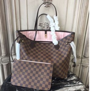 Replica Louis Vuitton N41603 Neverfull MM Damier Ebene Canvas Bags Pink