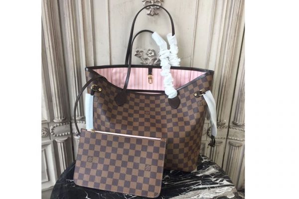 Replica Louis Vuitton N41603 Neverfull MM Damier Ebene Canvas Bags Pink