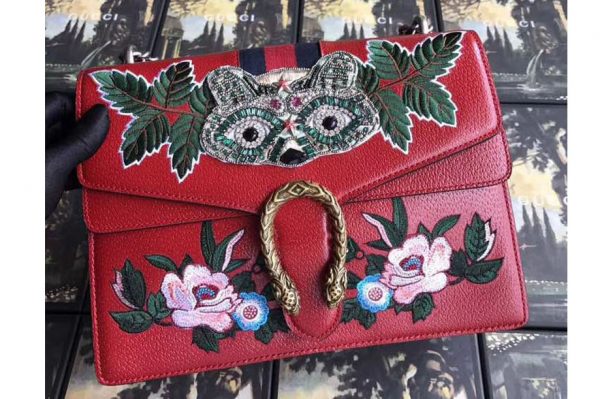 Replica Gucci 400235 Dionysus Embroidered Owl Shoulder Bag Red