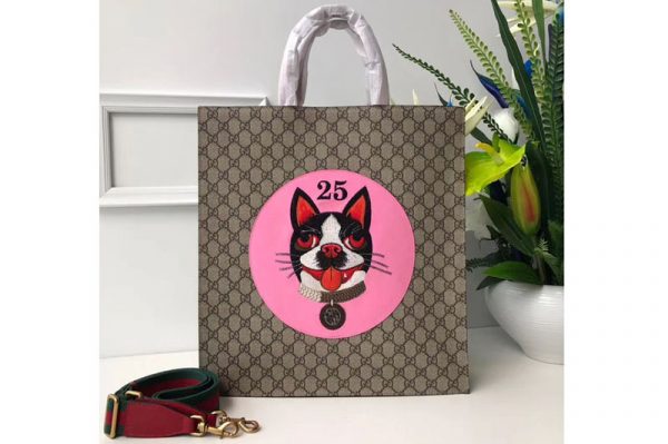 Replica Gucci 450950 Pink Dog Print Soft GG Supreme Tote Bags