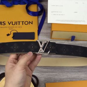 Replica Louis Vuitton M0008U LV Iconic 35MM Taurillon Leather Belts Silver Buckle