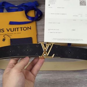 Replica Louis Vuitton M0008U LV Iconic 35MM Taurillon Leather Belts Gold Buckle