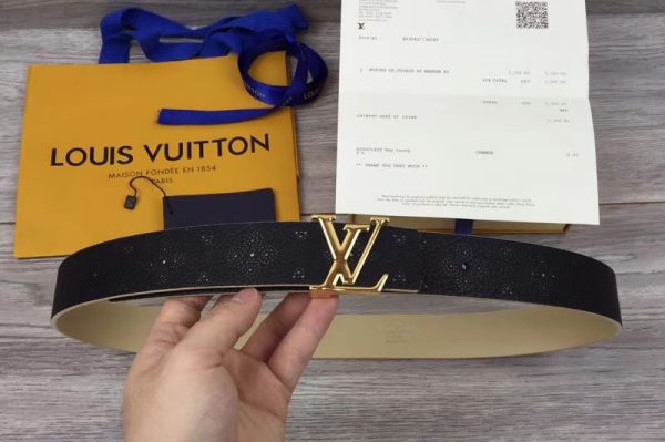 Replica Louis Vuitton M0008U LV Iconic 35MM Taurillon Leather Belts Gold Buckle