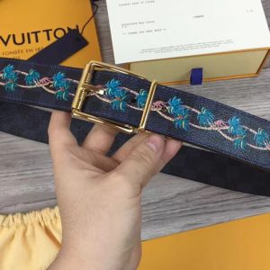 Replica Louis Vuitton M0020U LV Damier Print 40mm Reversible Mens Belts Damier Graphite Canvas Gold Buckle