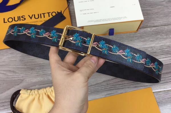 Replica Louis Vuitton M0020U LV Damier Print 40mm Reversible Mens Belts Damier Graphite Canvas Gold Buckle