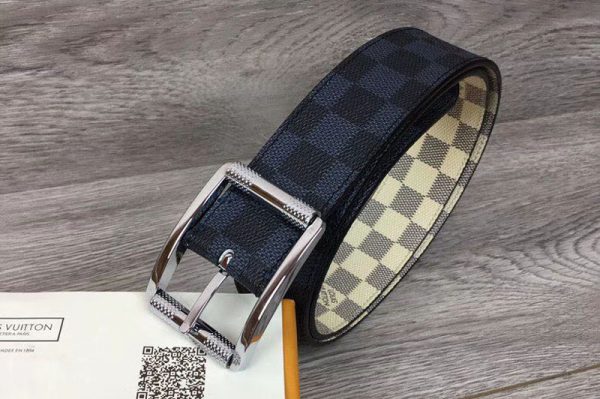 Replica Louis Vuitton M0040Q LV Reverso 40mm Reversible Mens Belt Damier Azur And Damier Graphite Canvas Silver Buckle