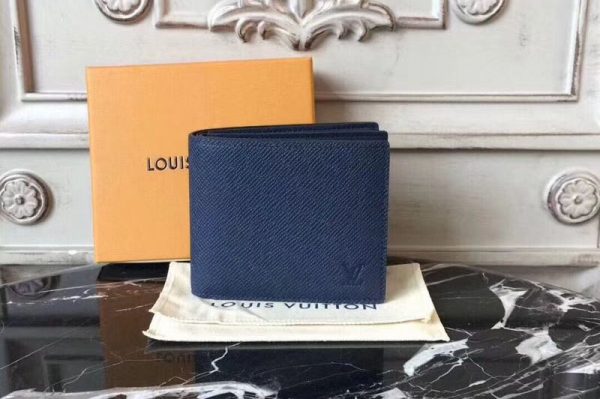 Replica Louis Vuitton M42101 LV Amerigo Wallet taiga Leather Blue