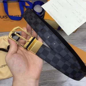 Replica Louis Vuitton M6067S LV Pont Neuf 35mm Belts Damier Cobalt Canvas Gold Buckle