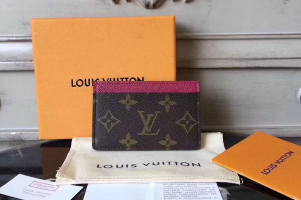 Replica Louis Vuitton M60703 LV Card Holder Monogram Canvas Dark Red